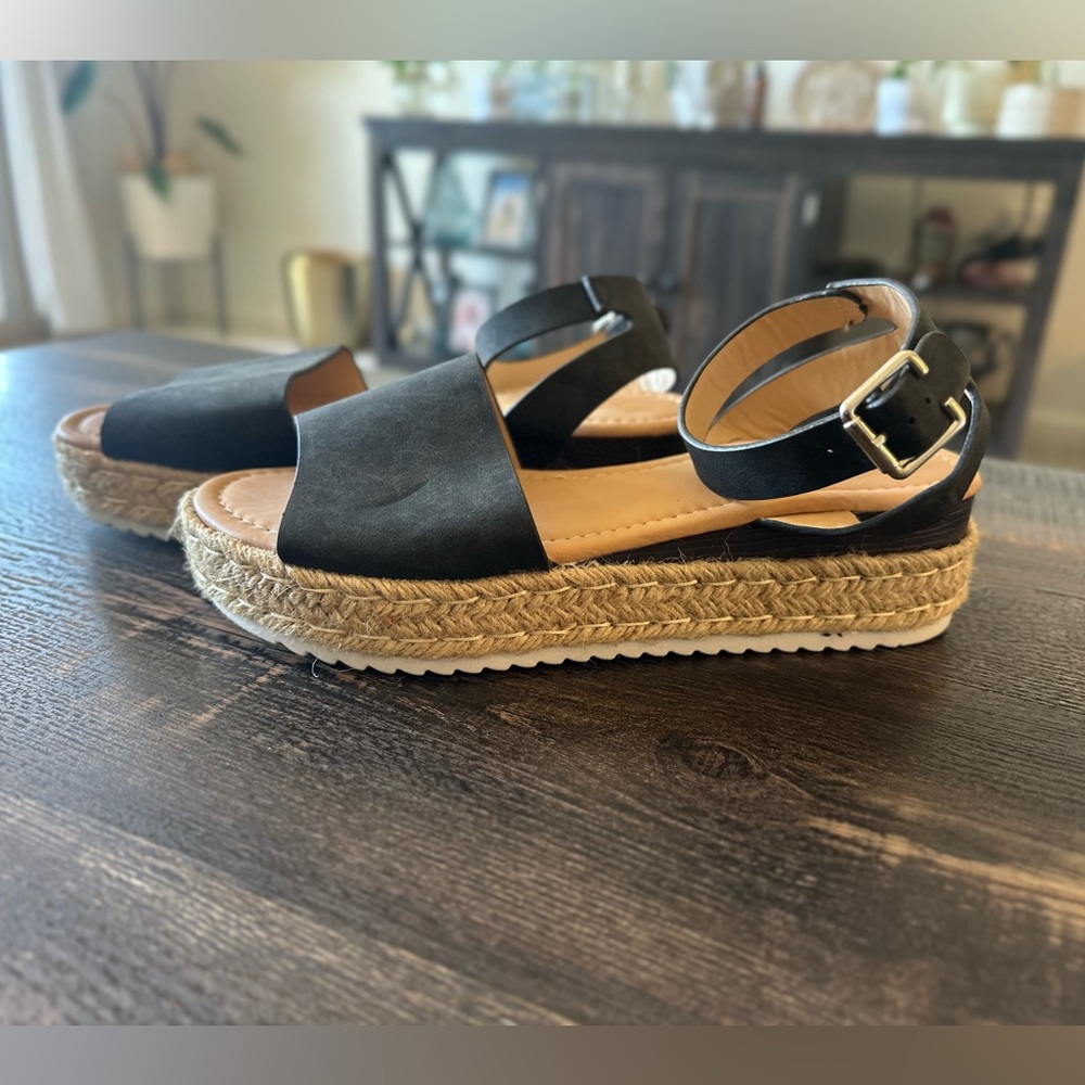 Black Espadrille Platform Sandals
